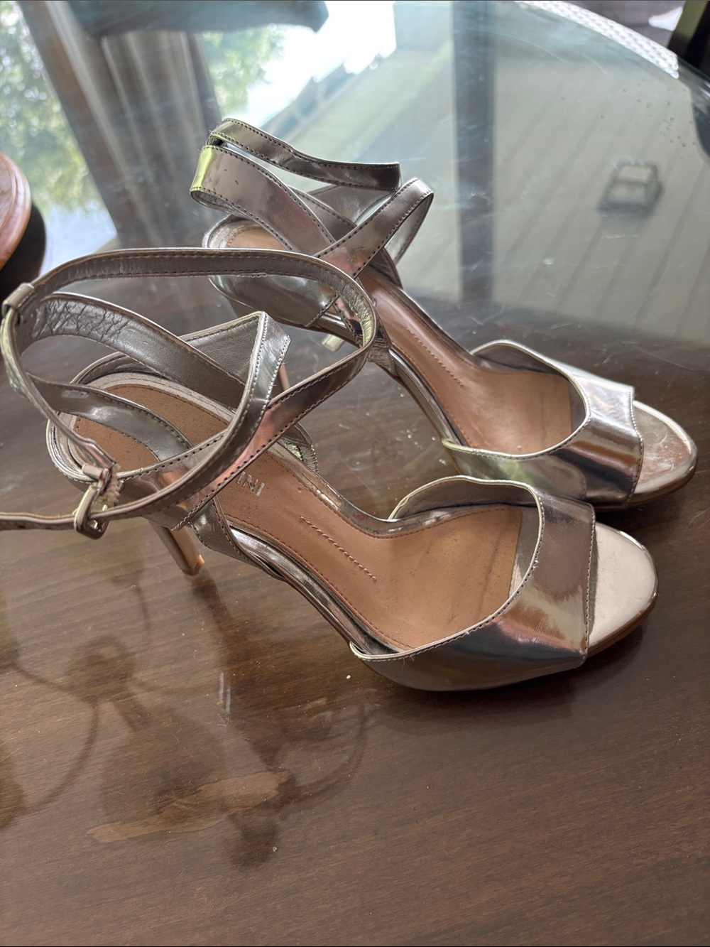Gianni Bini Silver Strappy Ankle-Heel Sandals